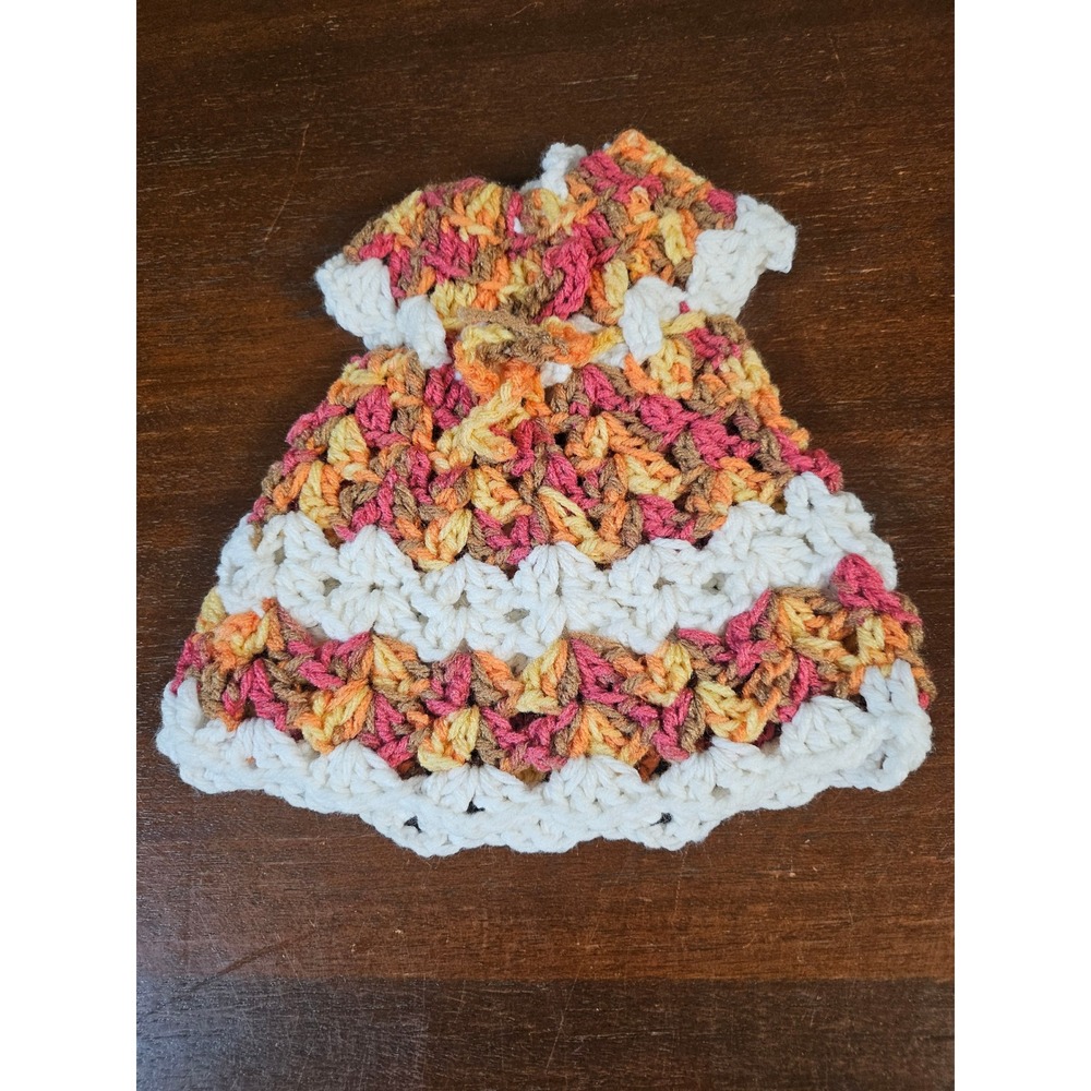 Handmade Crochet Miniature Doll Dress Small Multicolor Variegated Knit Ornament